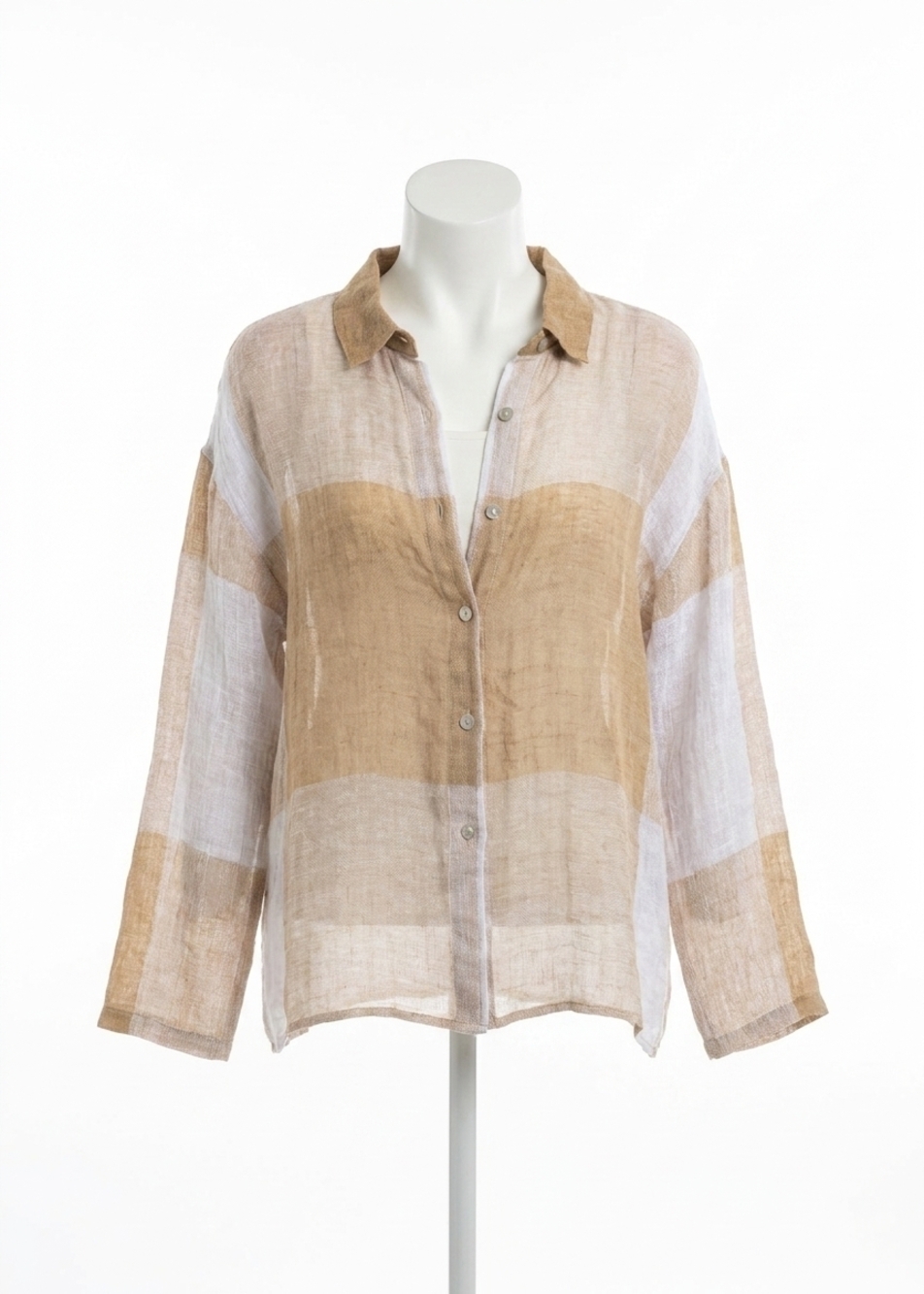 NEW ELLIOTT LAUREN mesh easy button up shirt in latte